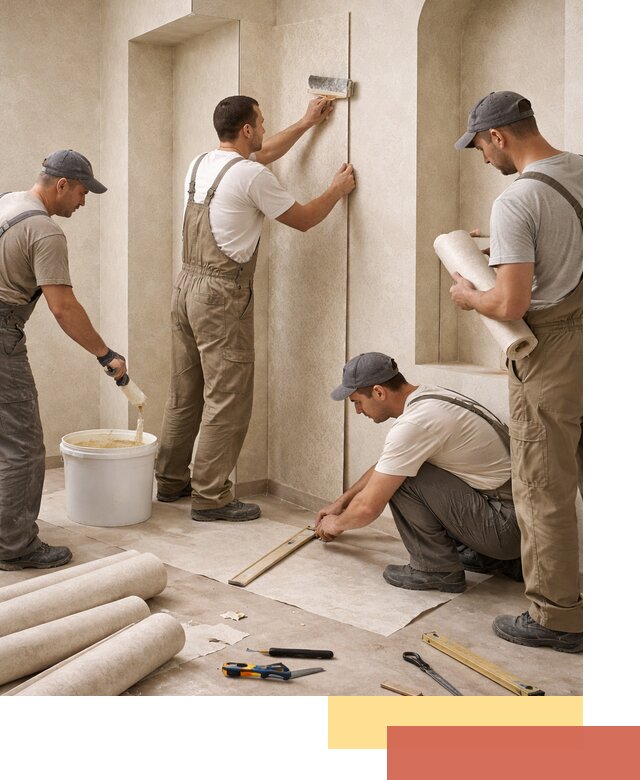 Поклейка обоев на сложные стены и неровные поверхности в Краснодаре