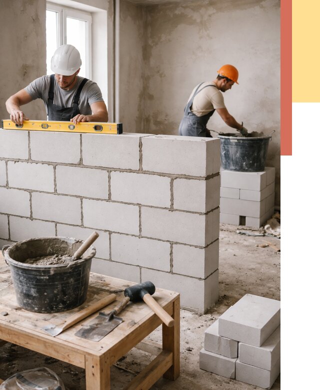 Кладка перегородок из газобетона в Краснодаре от 3302 руб. под ключ | ОТДЕЛОЧНИК-Ксд