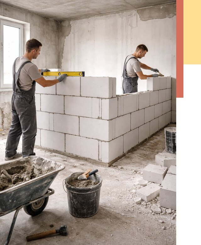 Кладка перегородок из ПГП в Краснодаре от 2580 руб./м2 — монтаж и возведение под ключ | ОТДЕЛОЧНИК-Ксд