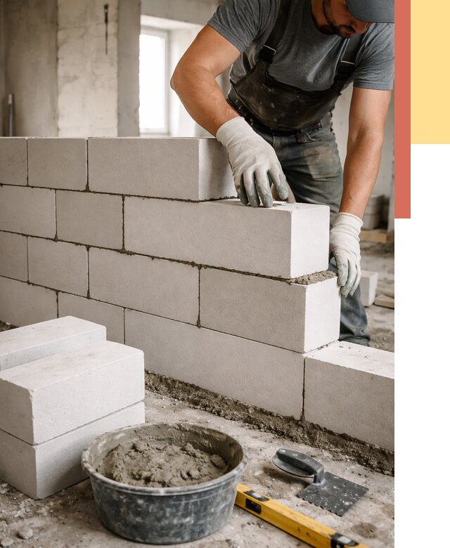 Кладка перегородок из силикатного блока в Краснодаре от 4128 руб. под ключ | ОТДЕЛОЧНИК-Ксд