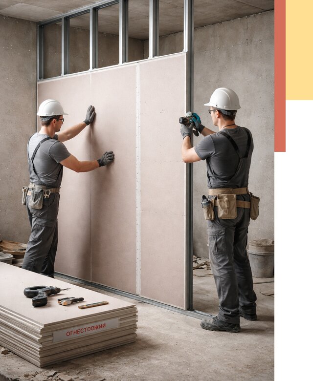 Перегородка из огнестойкого гипсокартона в Краснодаре от 1909 руб. под ключ | ОТДЕЛОЧНИК-Ксд