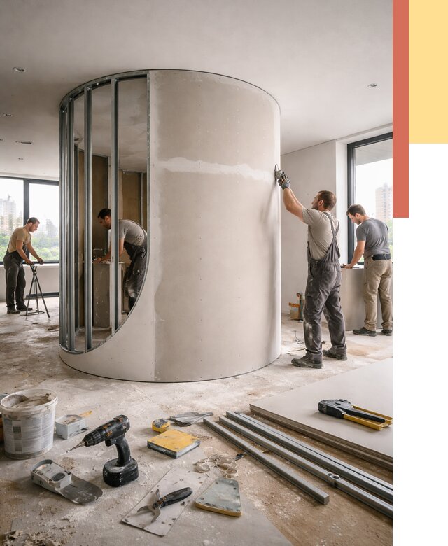 Радиусная перегородка из гипсокартона в Краснодаре от 2993 руб. под ключ | ОТДЕЛОЧНИК-Ксд