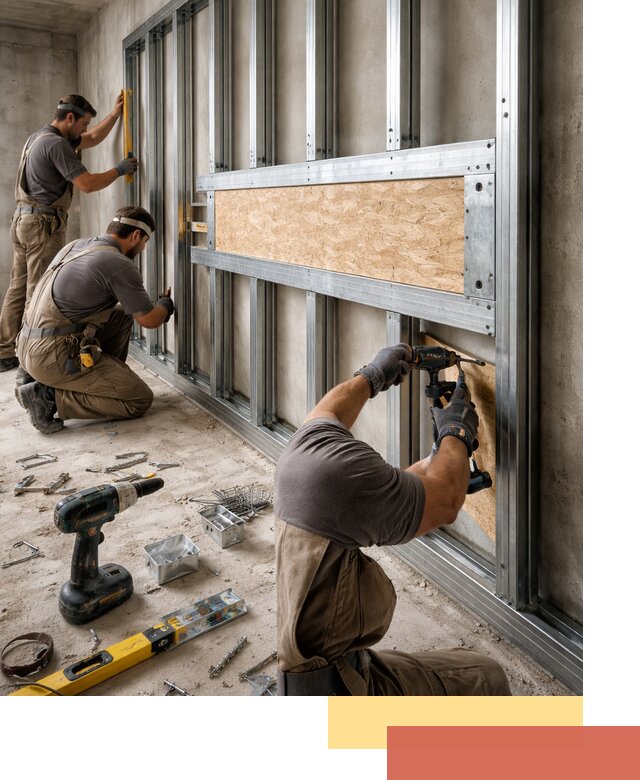 Усиленная перегородка для крепления тяжёлых конструкций в Краснодаре