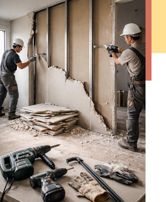 Демонтаж перегородки из гипсокартона в Краснодаре от 1238 руб. быстро и недорого | ОТДЕЛОЧНИК-Ксд