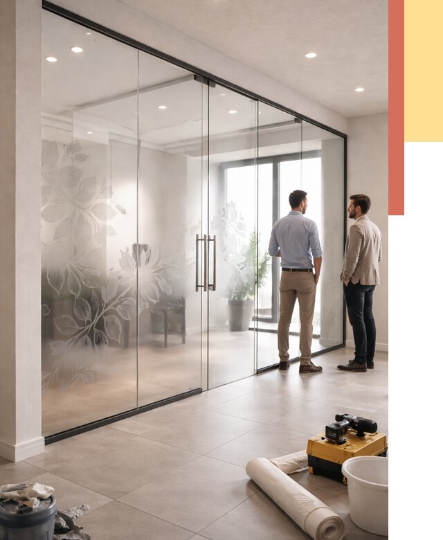 Стеклянные перегородки с рисунком в Краснодаре от 12899 руб. монтаж и нанесение | ОТДЕЛОЧНИК-Ксд