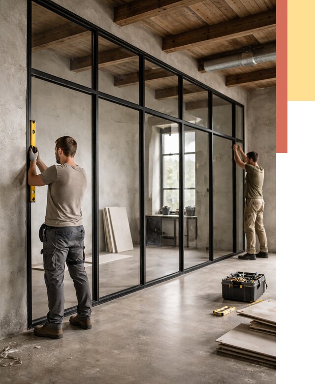 Стеклянные перегородки лофт в Краснодаре от 10835 руб. под ключ | ОТДЕЛОЧНИК-Ксд