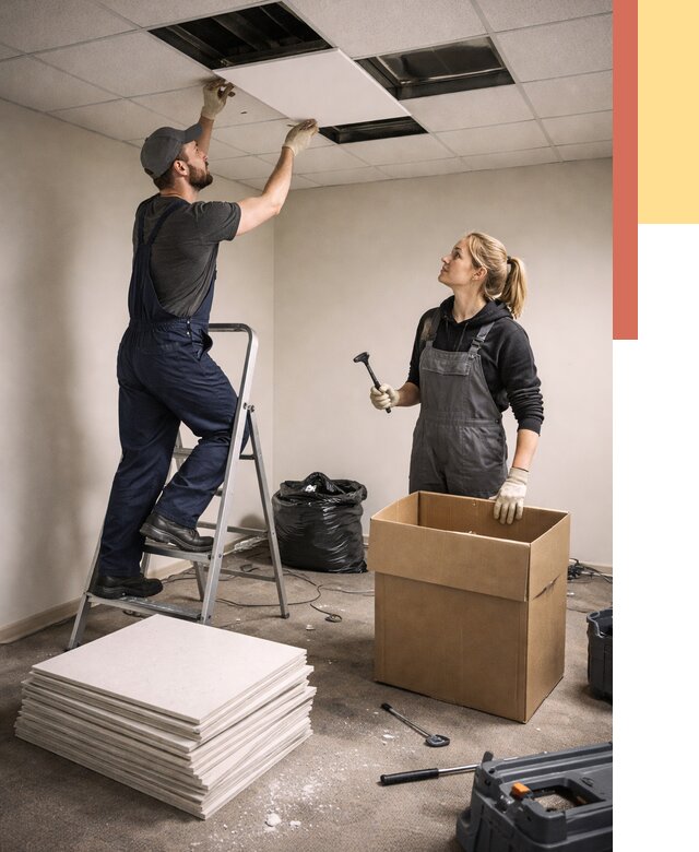 Демонтаж потолочной плитки в Краснодаре от 4644 руб. быстро и недорого | ОТДЕЛОЧНИК-Ксд