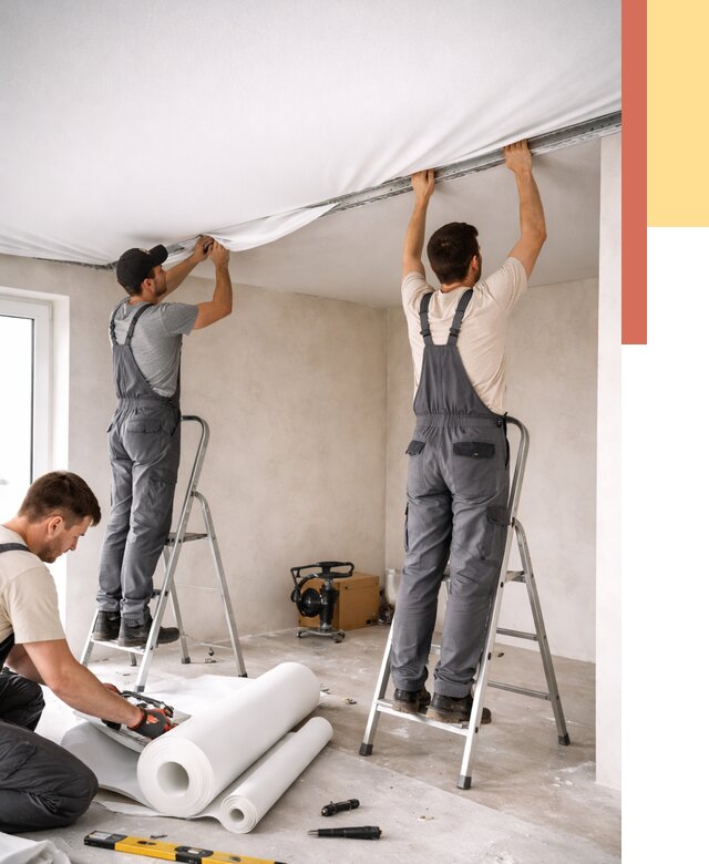 Монтаж тканевого натяжного потолка в Краснодаре от 3612 руб. под ключ | ОТДЕЛОЧНИК-Ксд