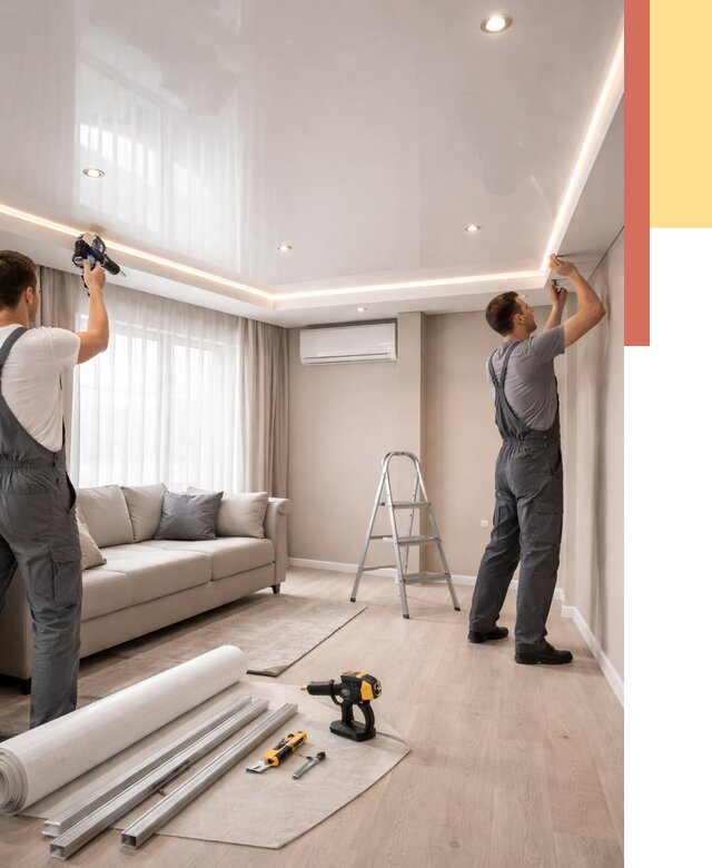 Монтаж глянцевого натяжного потолка в Краснодаре от 774 руб. под ключ | ОТДЕЛОЧНИК-Ксд