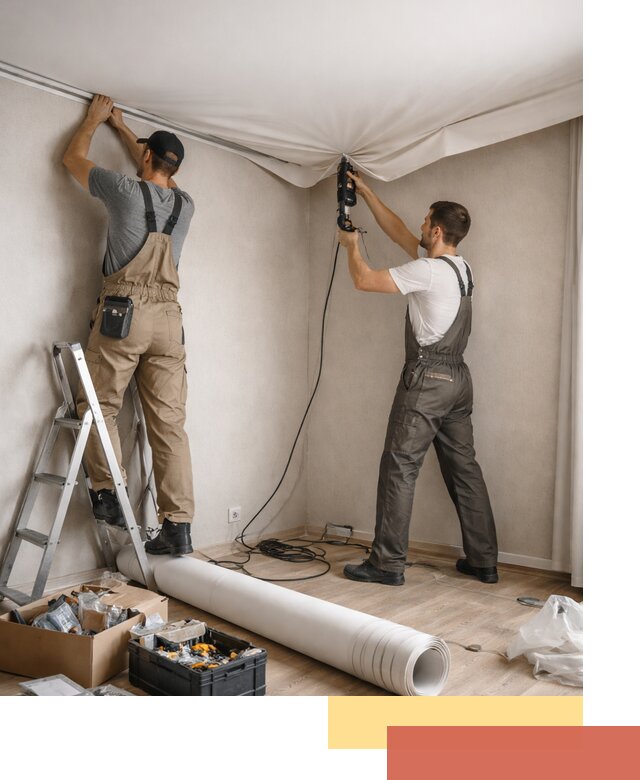 Монтаж цветного натяжного потолка в Краснодаре за один день