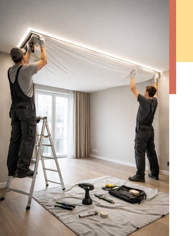 Монтаж парящего натяжного потолка в Краснодаре от 4644 руб. быстро и недорого | ОТДЕЛОЧНИК-Ксд