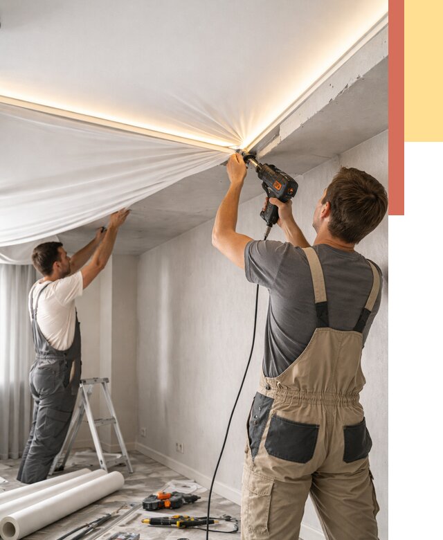 Монтаж натяжного потолка с подсветкой в Краснодаре от 980 руб. | ОТДЕЛОЧНИК-Ксд