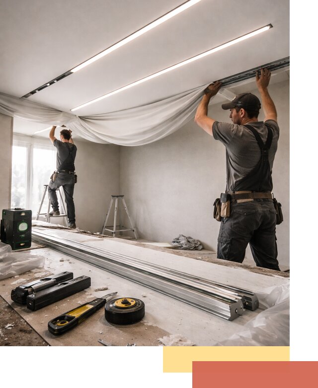 Монтаж натяжных потолков со световыми линиями в Краснодаре