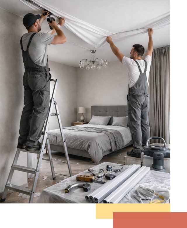 Монтаж натяжного потолка в спальне в Краснодаре