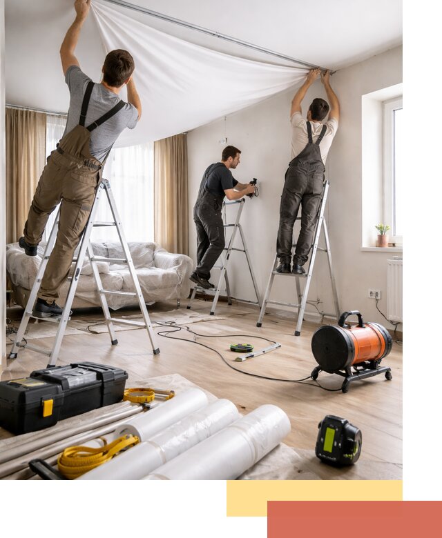 Монтаж натяжного потолка в гостиной в Краснодаре