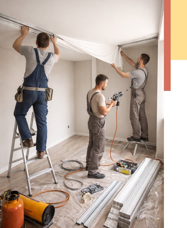 Монтаж натяжного потолка в студии в Краснодаре от 5675 руб. — быстро и недорого | ОТДЕЛОЧНИК-Ксд