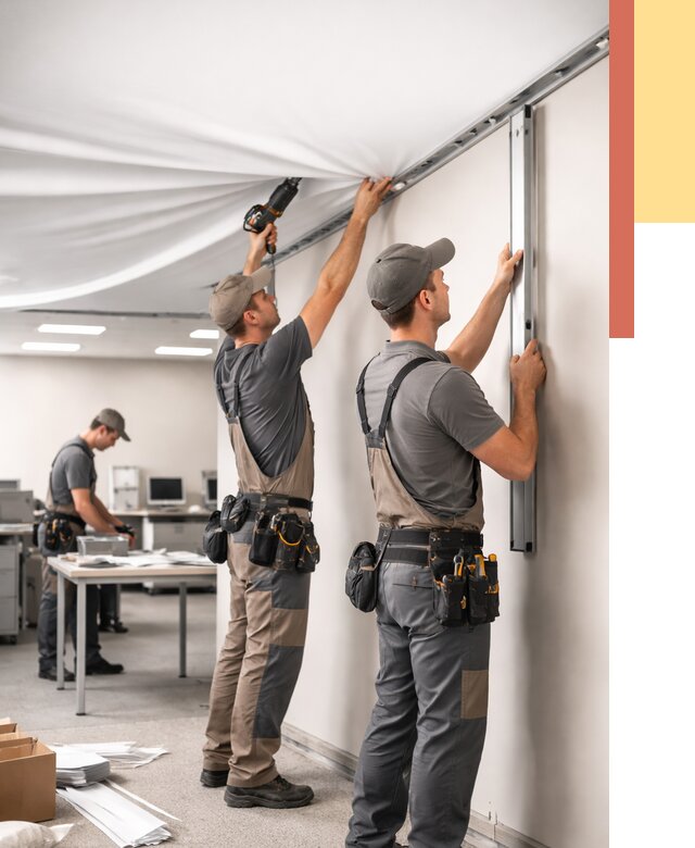 Монтаж натяжного потолка в офисе в Краснодаре от 464 руб/м² — быстро и недорого | ОТДЕЛОЧНИК-Ксд