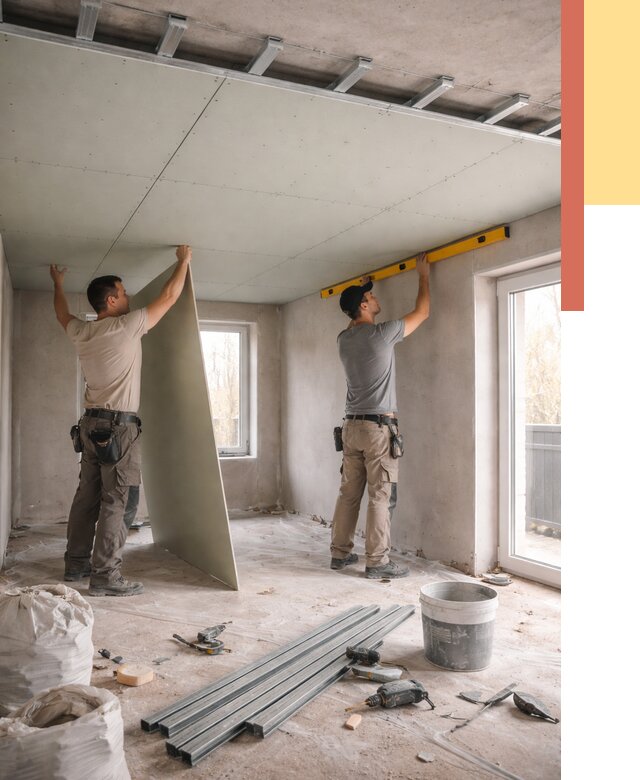 Одноуровневый потолок из гипсокартона в Краснодаре от 774 руб. — монтаж под ключ | ОТДЕЛОЧНИК-Ксд