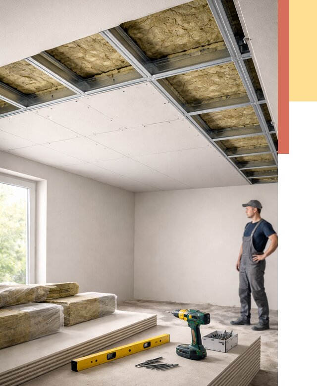 Звукоизоляция потолка ГКЛ в Краснодаре от 980 руб. — монтаж под ключ | ОТДЕЛОЧНИК-Ксд